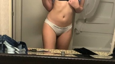 Amateur brunette Michelle with small tit