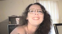 Wild babe with glasses Connie talks about her life and blows a shaft