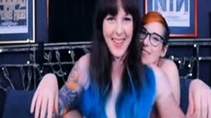 Blue Hair Tranny With Naughty Female Chick