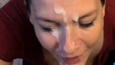 Housegirl Takes Huge Cum Shot Facial